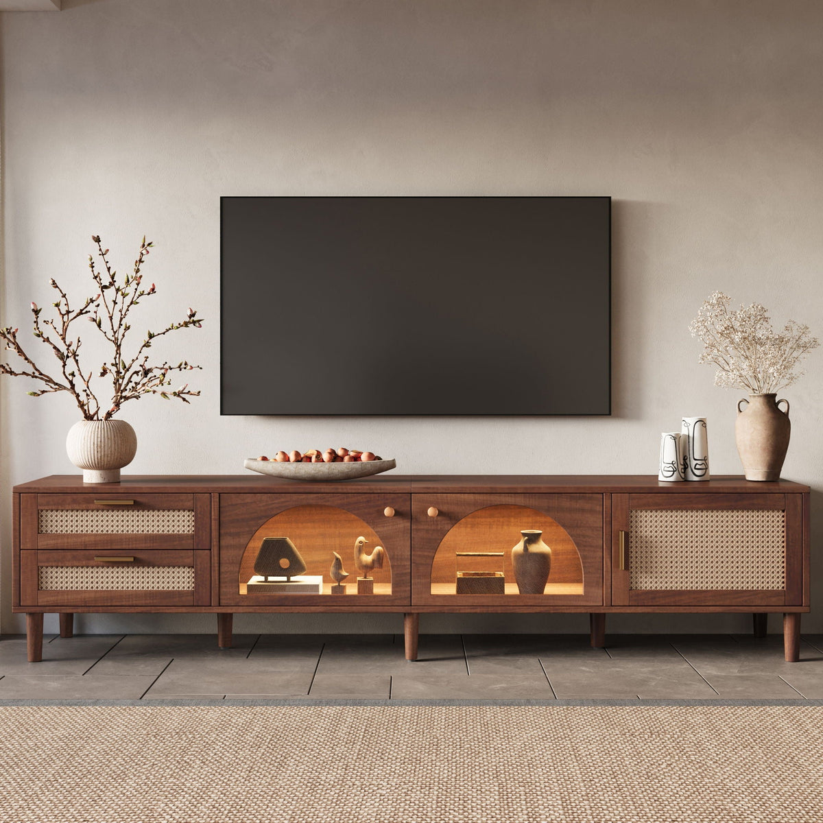 TV Stand With App-Controlled LED Lights, 2 Drawers & Door Storage