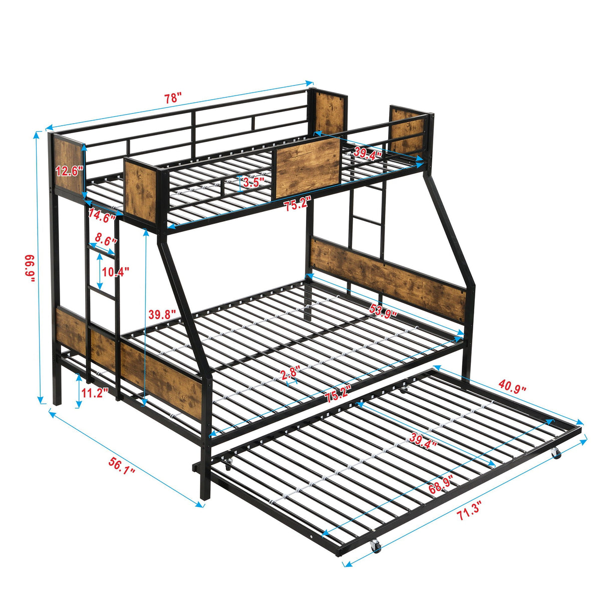 Modern Metal Bunk Bed With Dual Side Ladder And Metal Desig