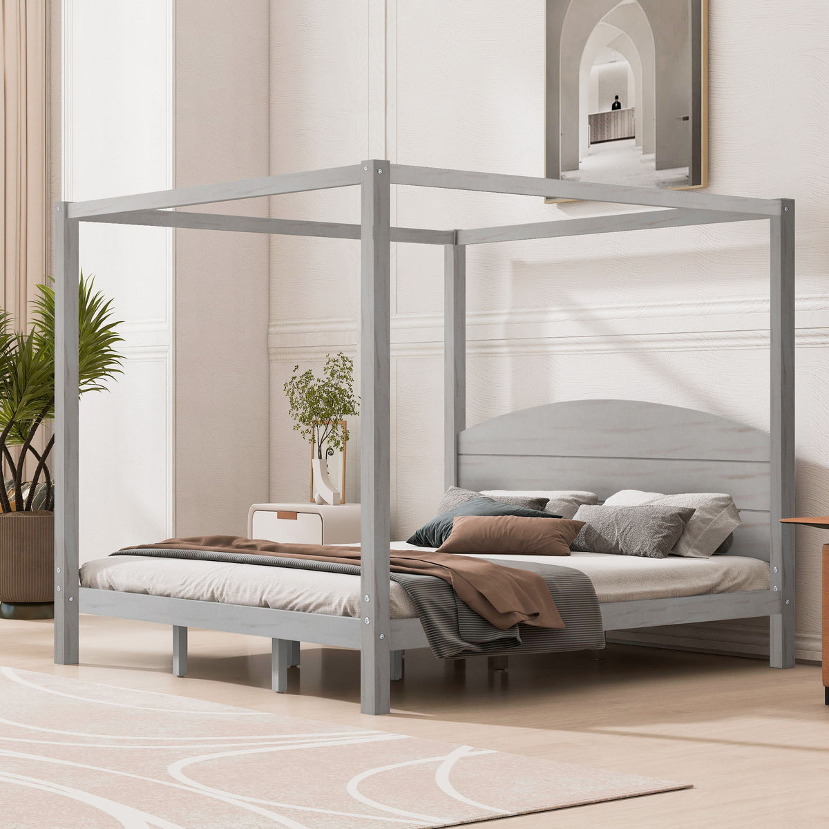 anopy Platform Bed With Headboard And Support Legs