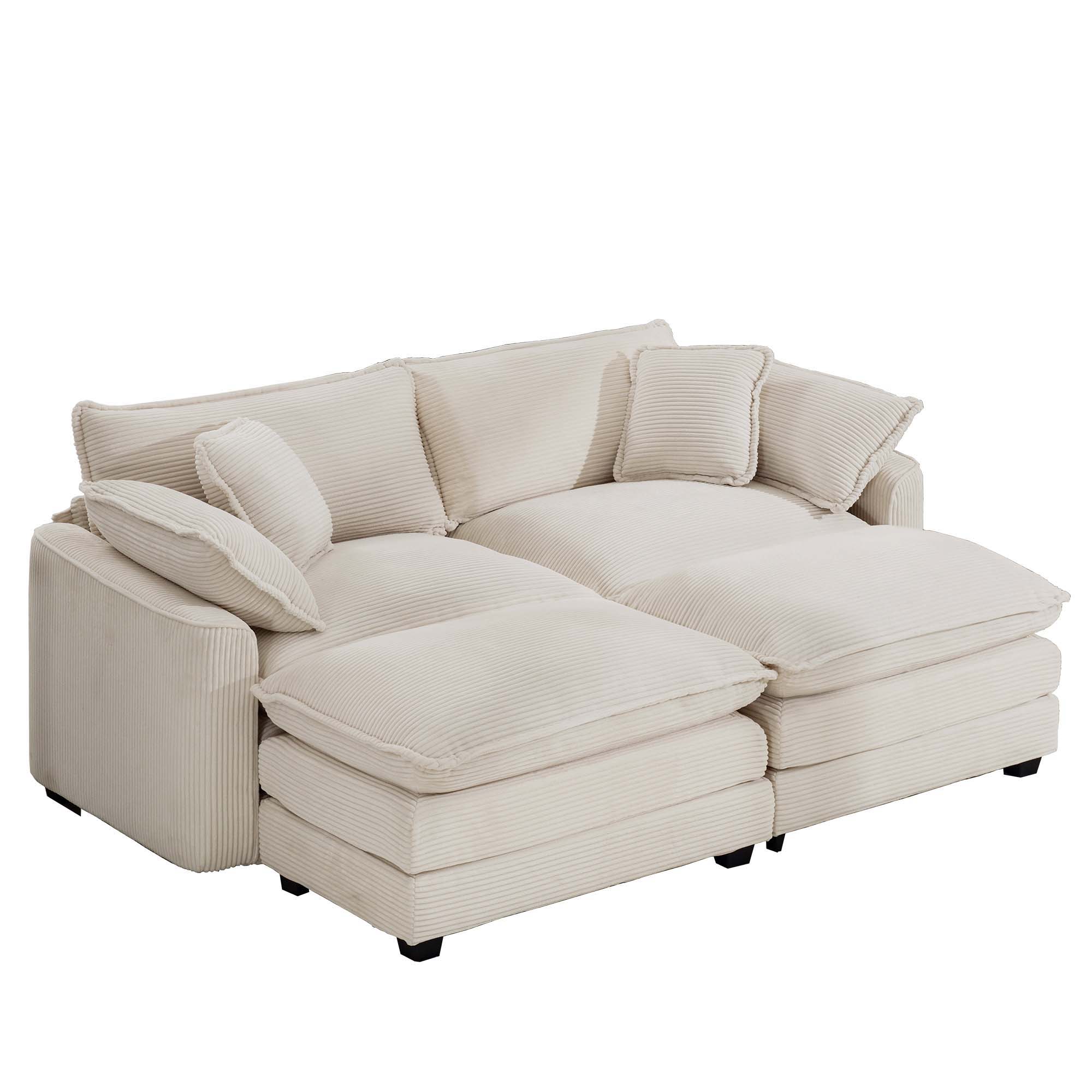 Modern Oversized Modular Cushion Sofa With Ottoman, Low Back, Deep Seating Sofa Set