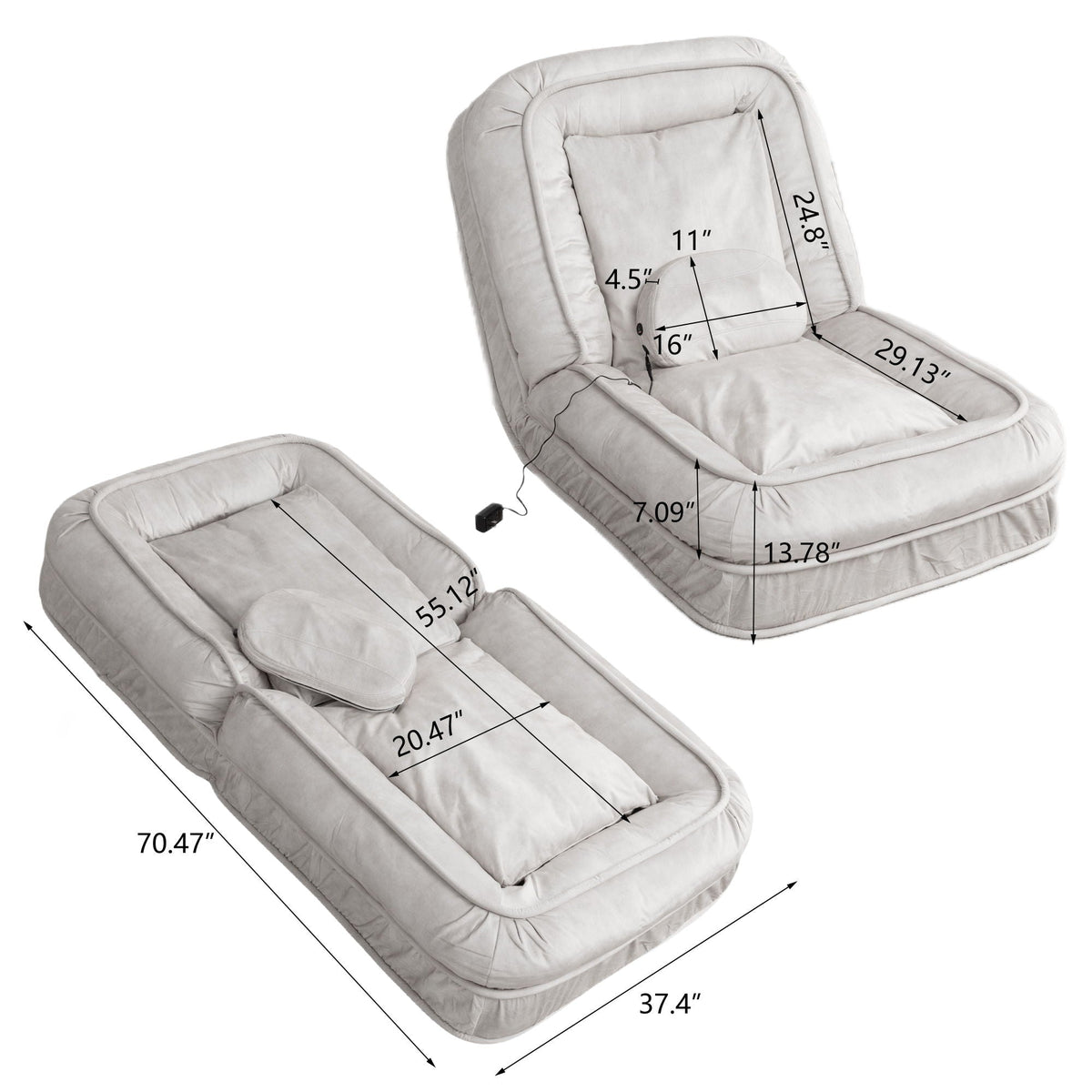 Upholstered Human Dog Bed And Pets, Bean Bag Floor Sofa With Massage Pillow, 5 Adjustable Positions & 2 Soft Pillows
