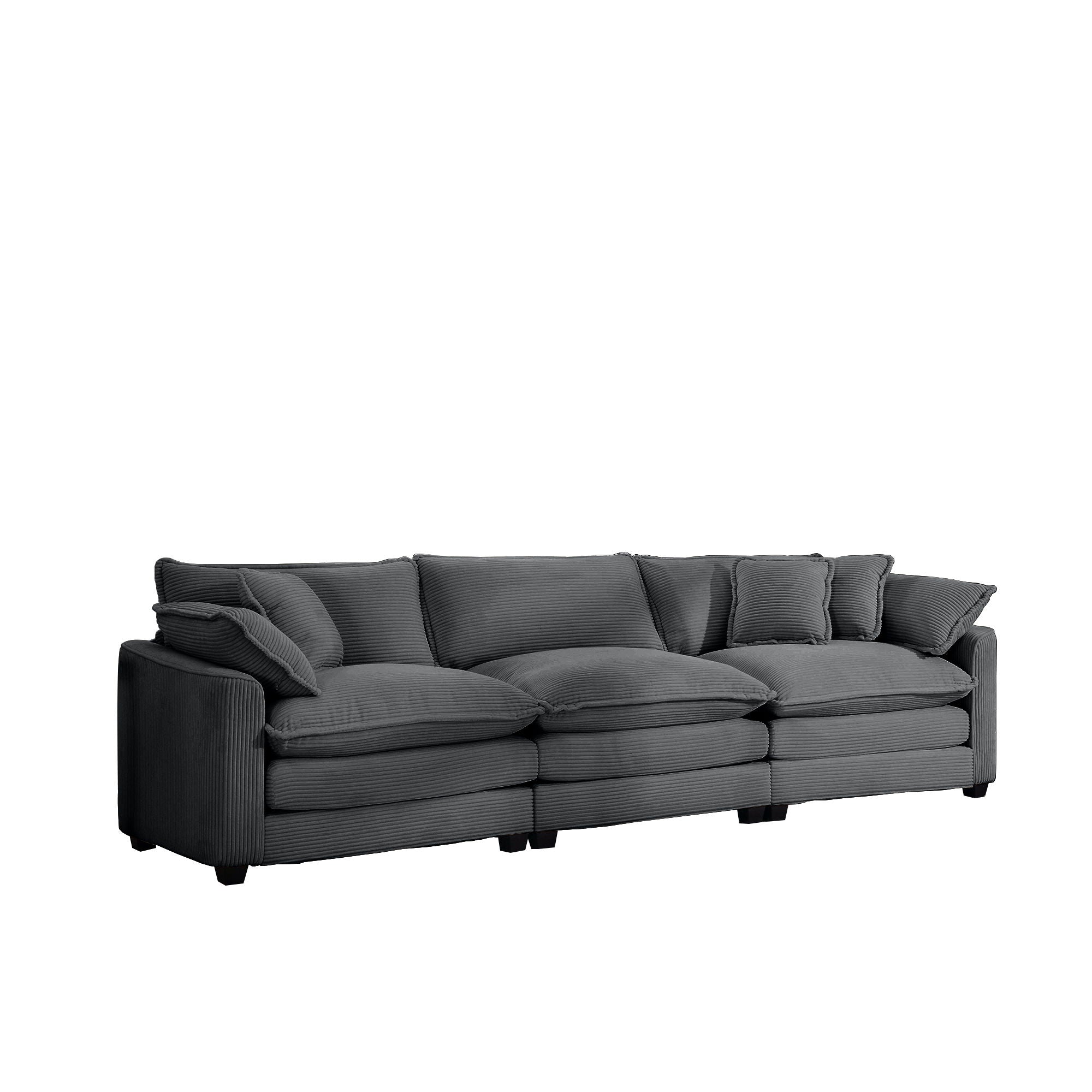 Mid-Century Modern 3 Seater Sectional Sofa With Arm And Throw Pillows