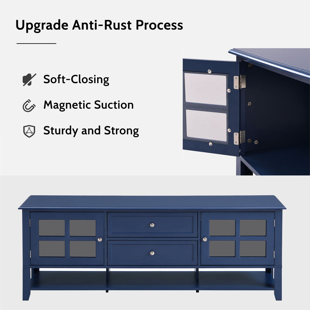 TV Stand, Entertainment Center With Dual Drawers And Hidden Storage, Cabinet With Soft Closing Doors And Sleek Panel Design