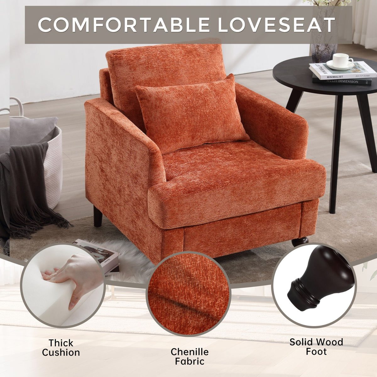Modern Mid Century Wood Frame Armchair With Tufted Design