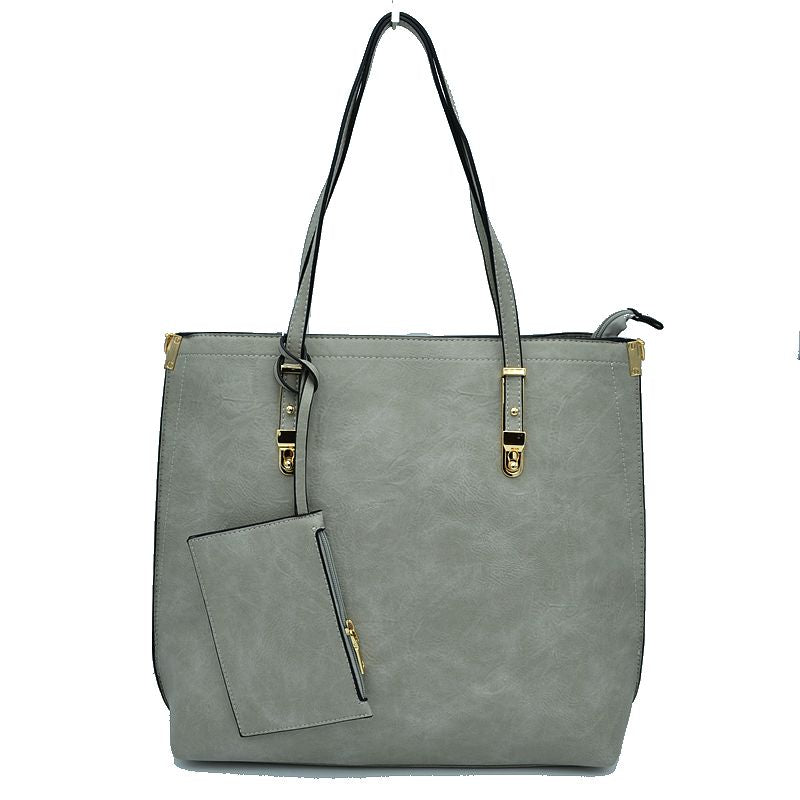 Soft Faux Leather Tote Handbag With Wallet