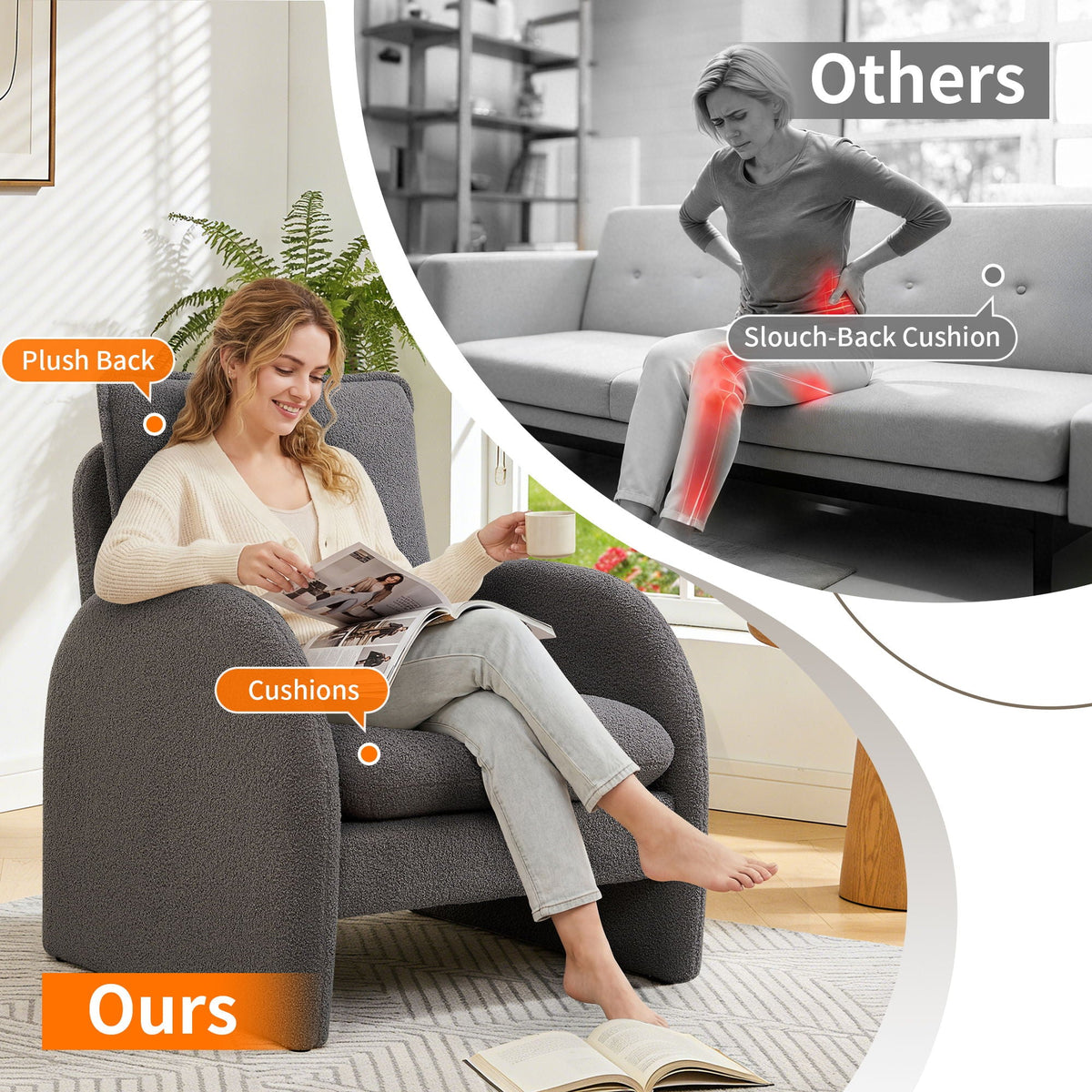 Modern Sherpa Upholstered Accent Chair, Comfortable Living Room Armchair, Lounge Chair For Bedroom, And Office