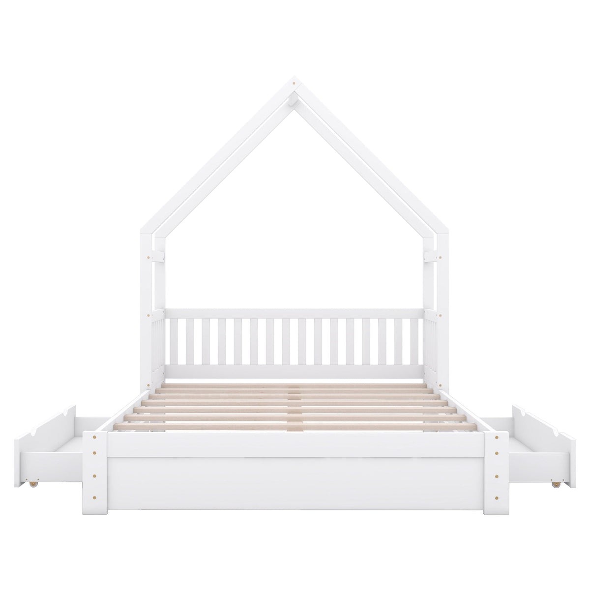 House Style Platform Bed With Guardrail And 2 Drawers