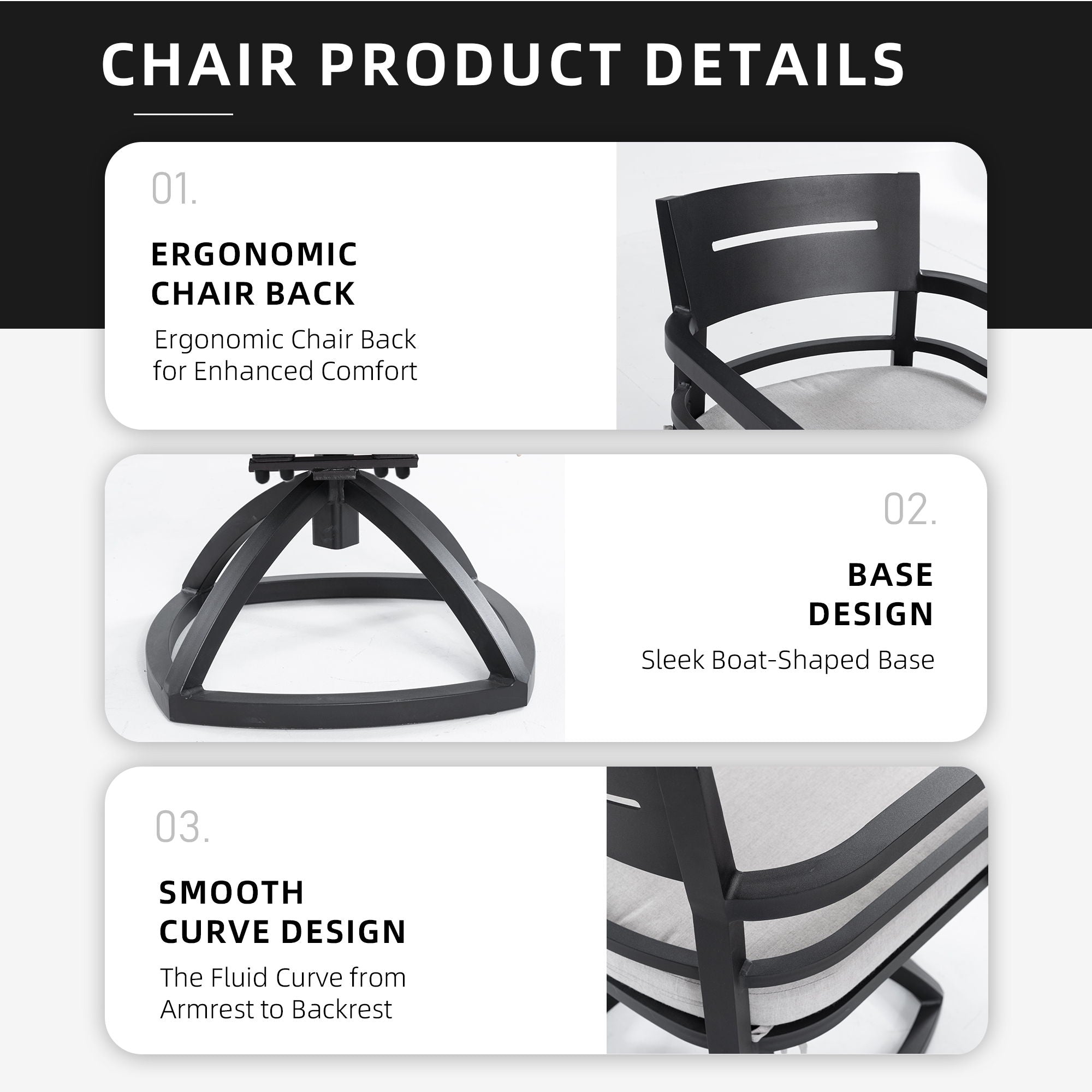 Outdoor Patio Swivel Rocker With Outdoor Grade Sunbrella Fabric Cushions (Set of 2) - Ember Black