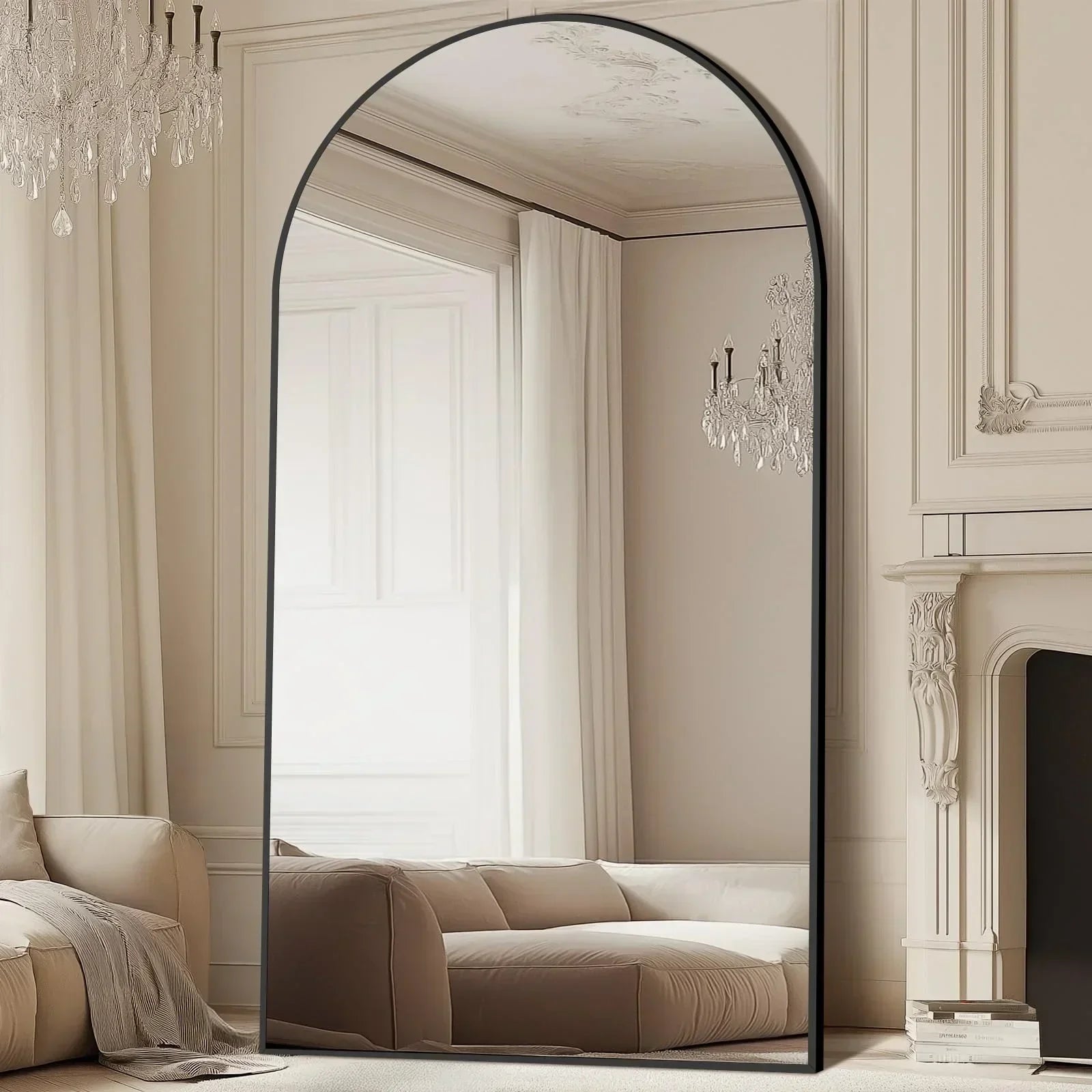 MELOMOIR Oversized Arched Floor Mirror – 76"/82" Full Length Black Mirror | Free Shipping