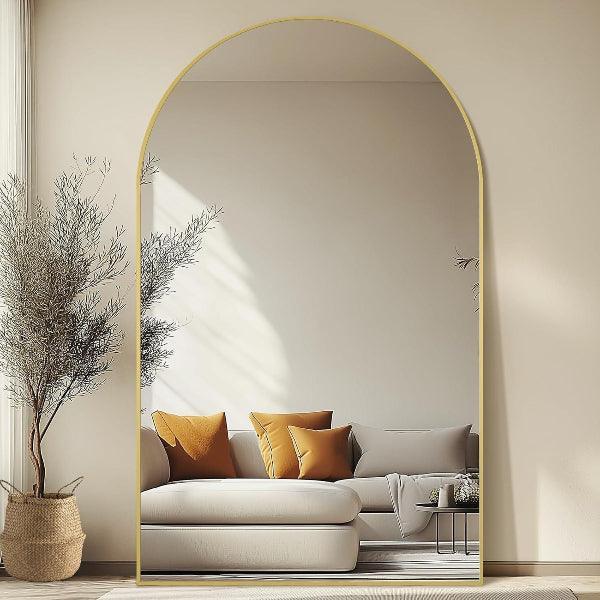 MELOMOIR Arched Full Length Mirror, Oversized Floor Mirror Freestanding, Large Full Body Mirror for Bedroom Living Room, Gold Mirror Full Length with Tempered Glass, Wall Mirror Full Length