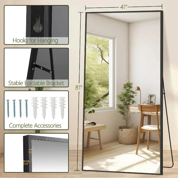 MELOMOIR Rectangular Oversized Floor Mirror – 72"/81" Full Length Black | Free Shipping