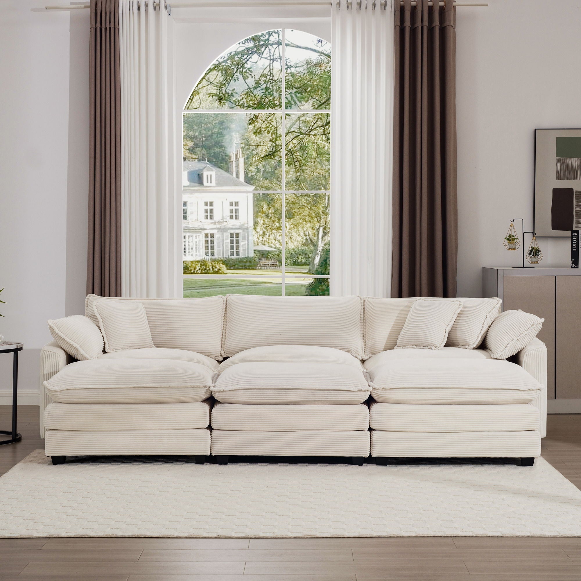 Modern Oversized Modular Cushion Sofa With Ottoman, Low Back, Deep Seating Sofa Set