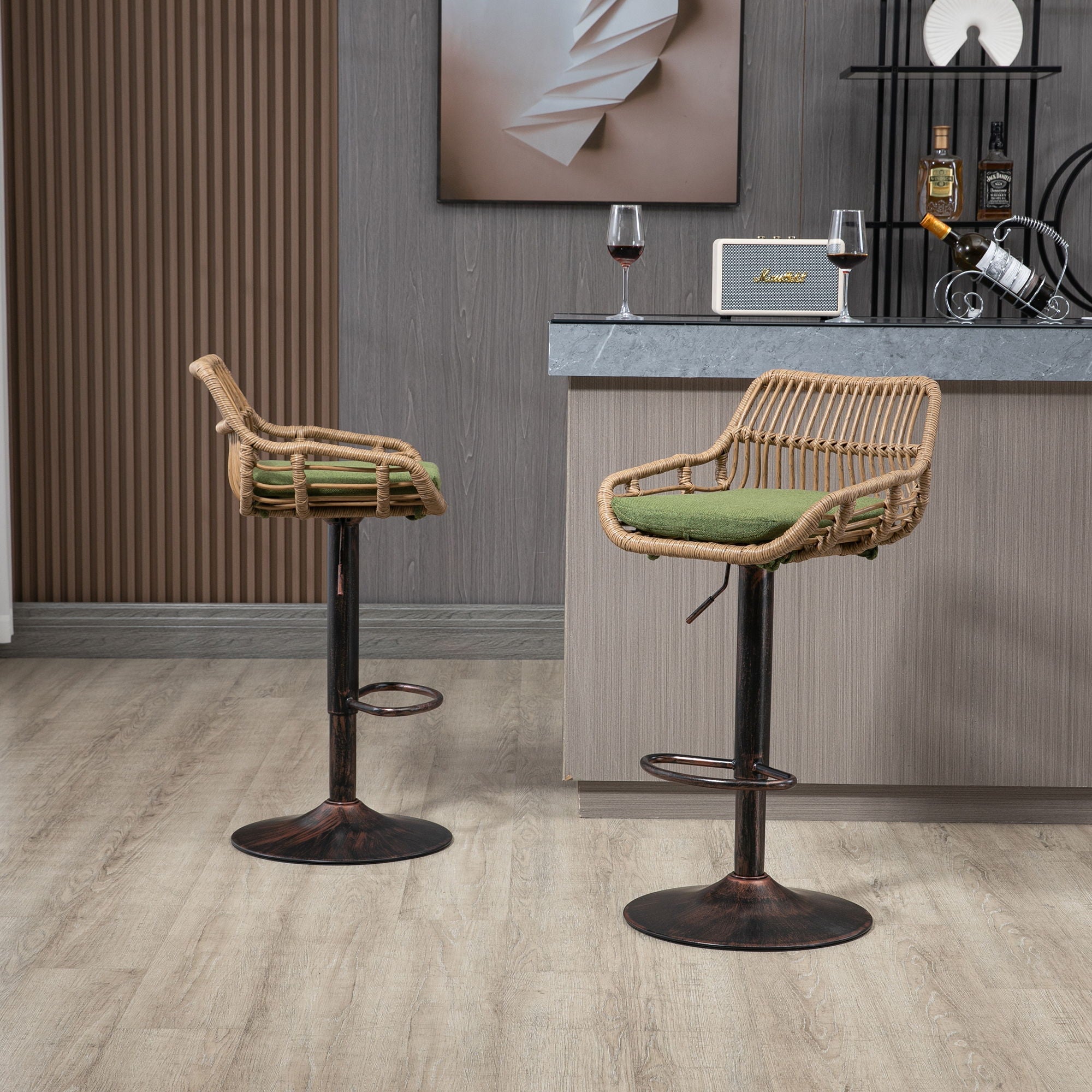 Modern Swivel Bar Stools Adjustable Counter Chairs With Footrest (Set of 2)