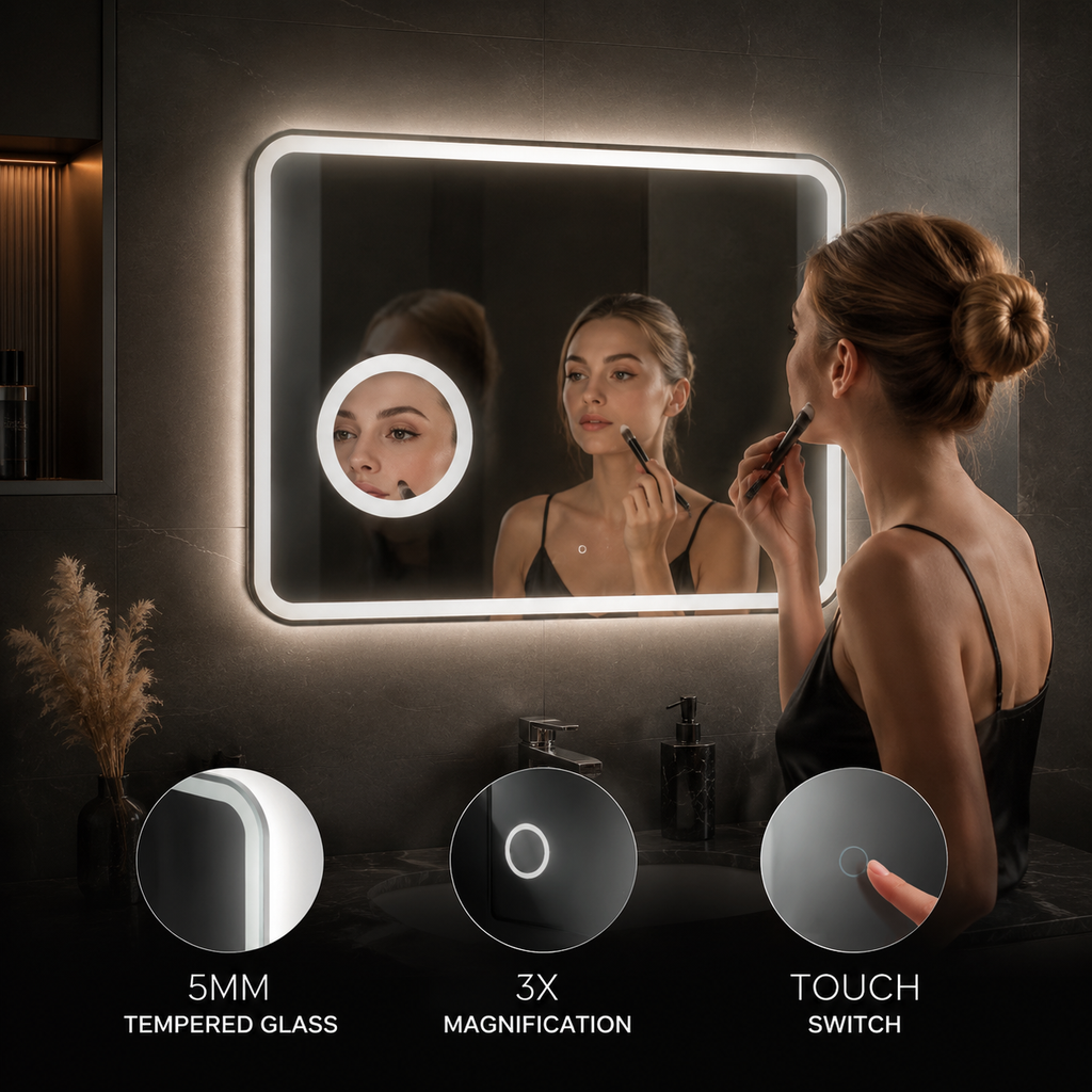 Crater II LED Bathroom Mirror | Anti-Fog, 3X Magnification
