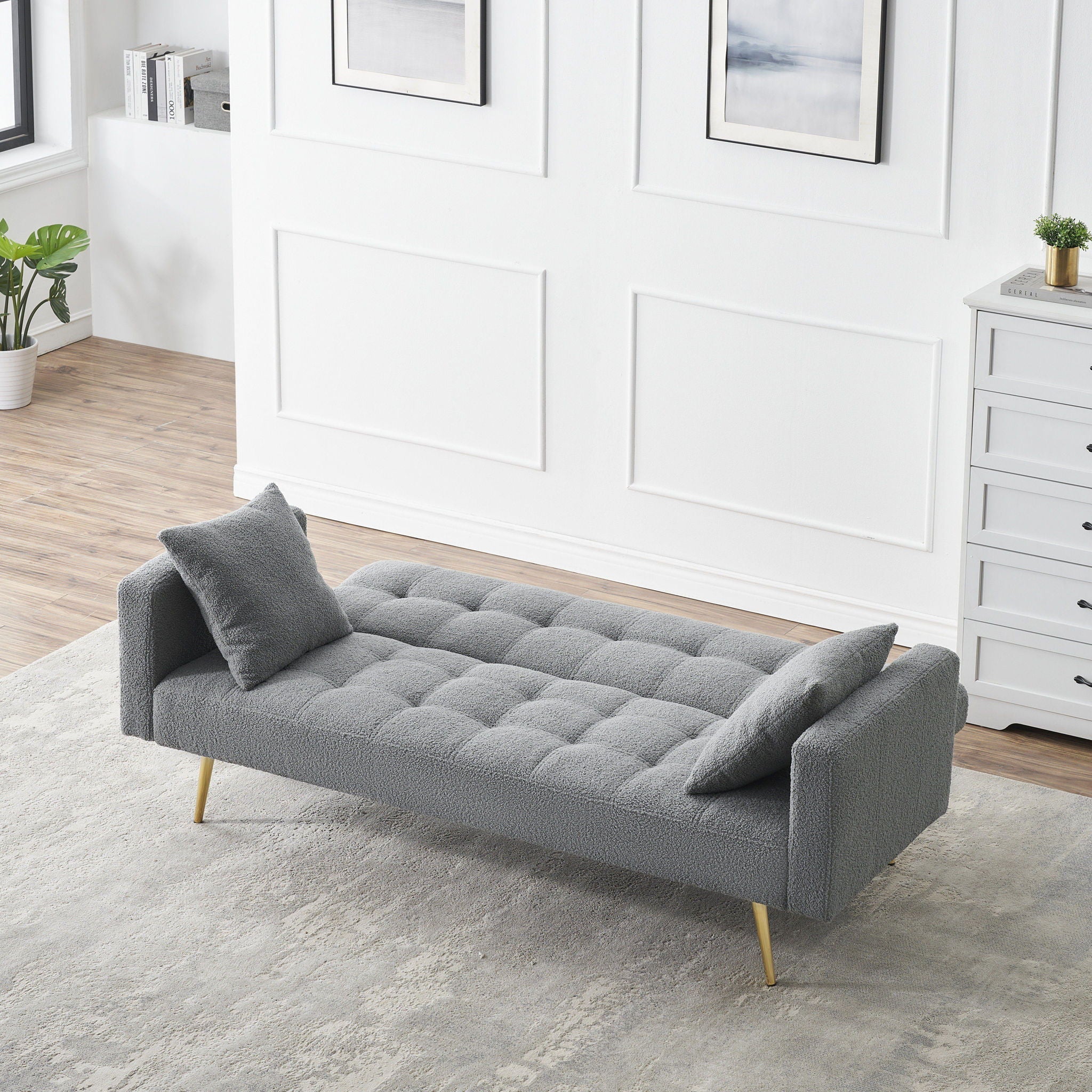 Teddy Fleece Sofa Bed With Luxurious Throw Pillows