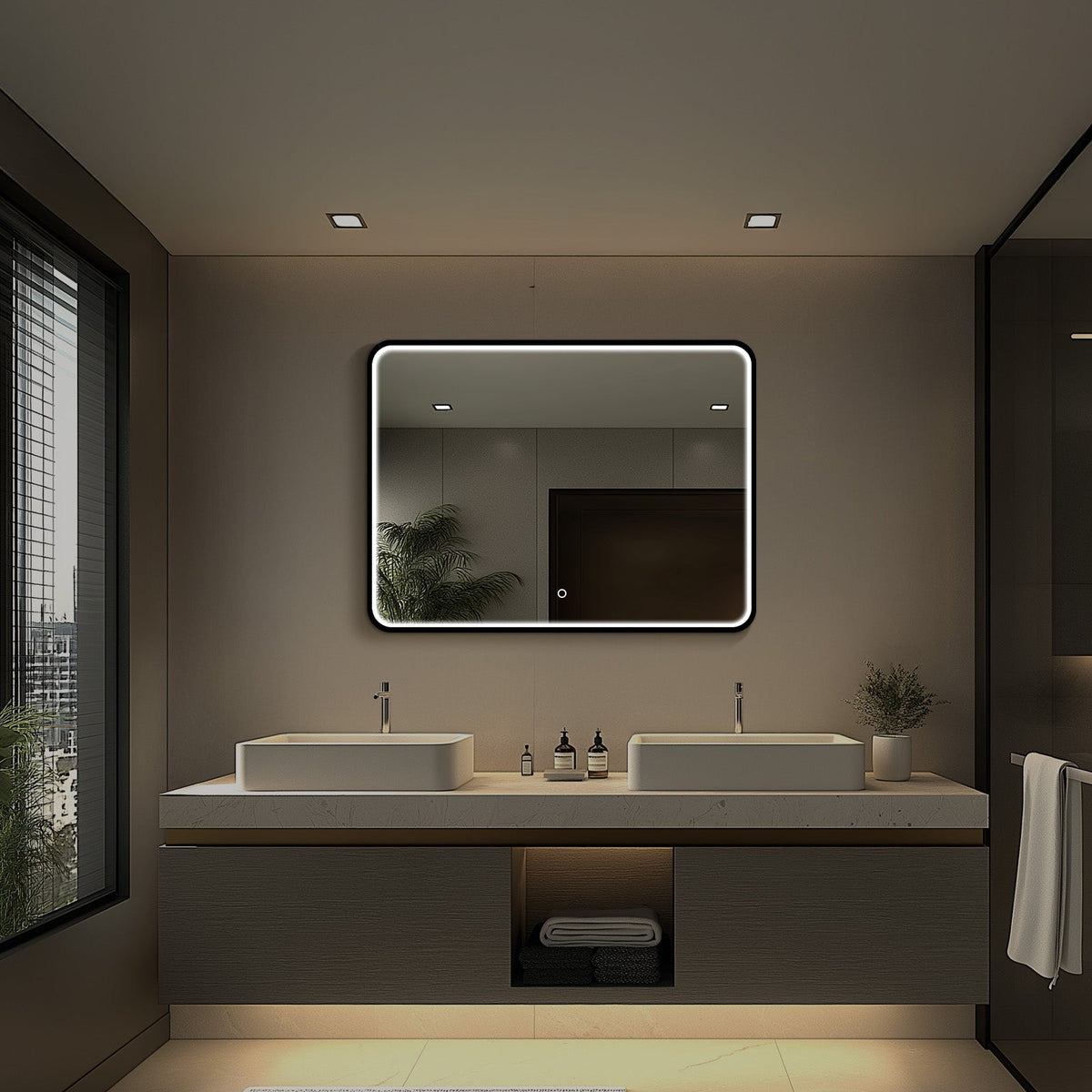 Taurus II LED Mirror | Matte Black, Dimmable, Anti-Fog