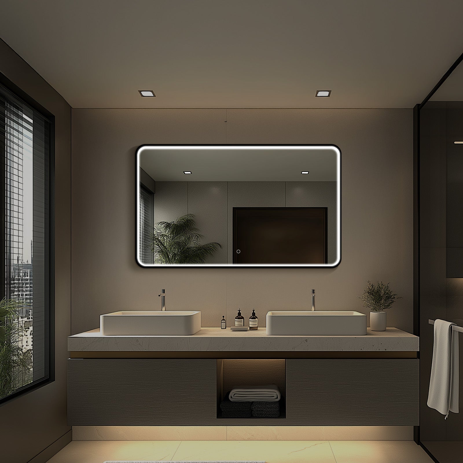 Taurus II LED Mirror | Matte Black, Dimmable, Anti-Fog