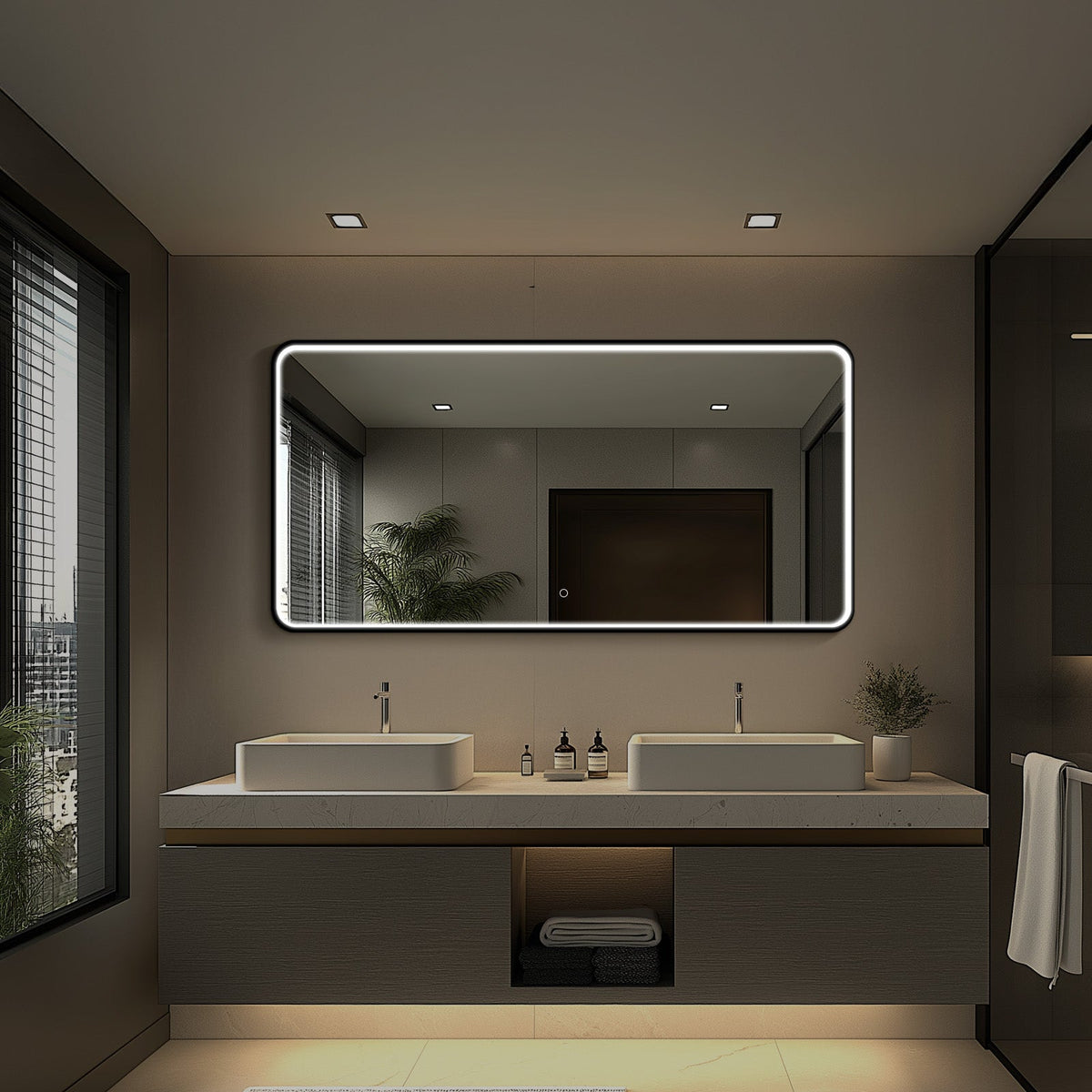 Taurus II LED Mirror | Matte Black, Dimmable, Anti-Fog
