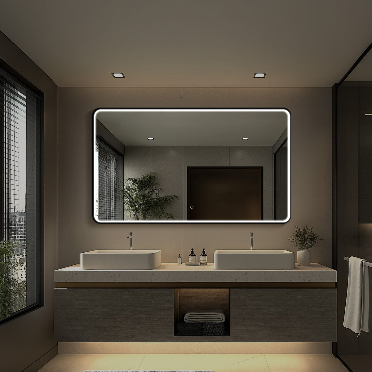 Taurus II LED Mirror | Matte Black, Dimmable, Anti-Fog