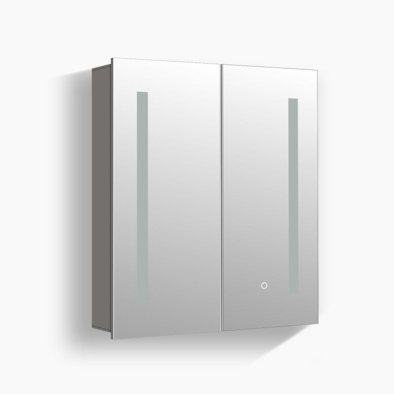 Mirrorons Medicine Cabinet with LED Lights, Rectangle, 28 x 24 Inch, Defogger, 3-Color Mode, Dimmer, Silver Gray