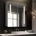 Mirrorons Medicine Cabinet with LED Lights, Rectangle, 28 x 24 Inch, Defogger, 3-Color Mode, Dimmer, Silver Gray
