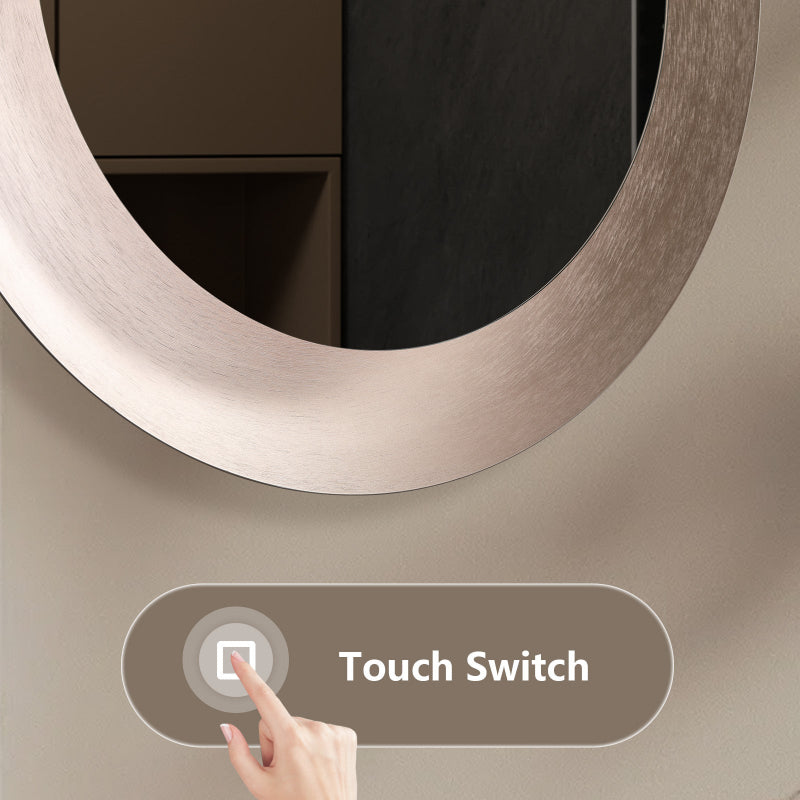 Polaris Round LED Bathroom Mirror, Modern Design, Brushed Rose Gold, Tri-Color Adjustable, Stepless Dimming, Anti-Fog