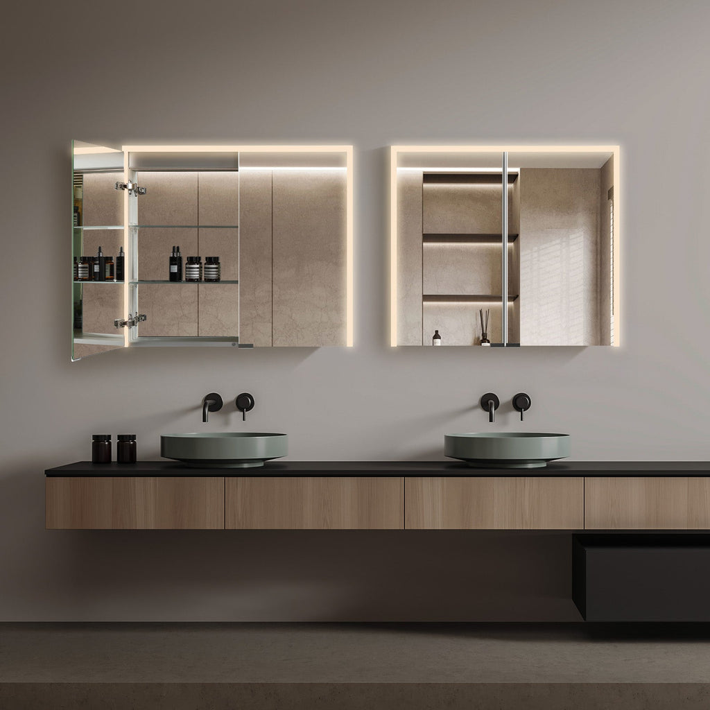 Mirrorons LED Lighted Bathroom Medicine Cabinet with IR Sensor Switch,  Aluminum Hd Bathroom Mirror Cabinet Defogging Available, 28 x 32 Inch