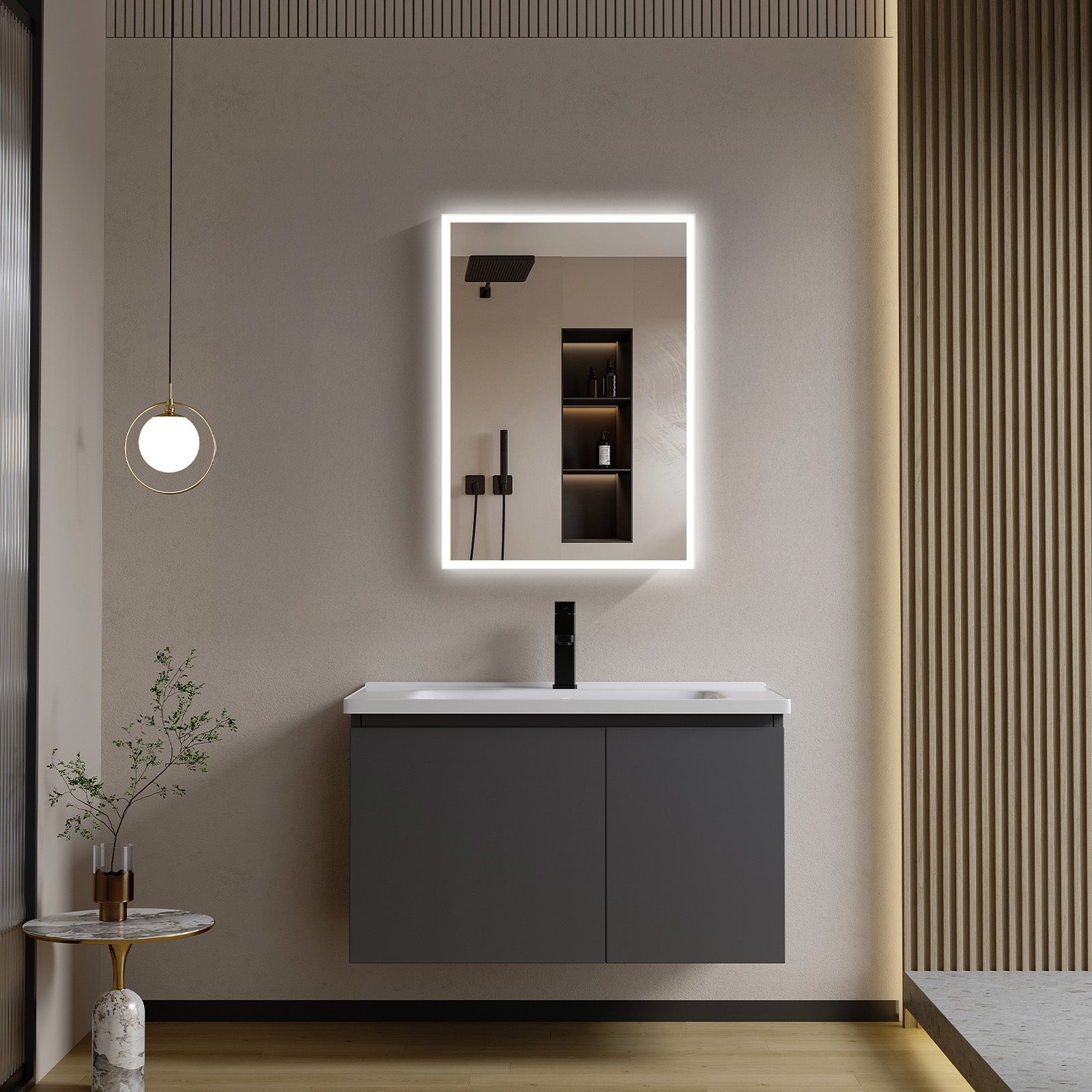 Mirrorons LED Lighted Bathroom Medicine Cabinet with IR Sensor Switch,  Aluminum Hd Bathroom Mirror Cabinet Defogging Available, Matte White