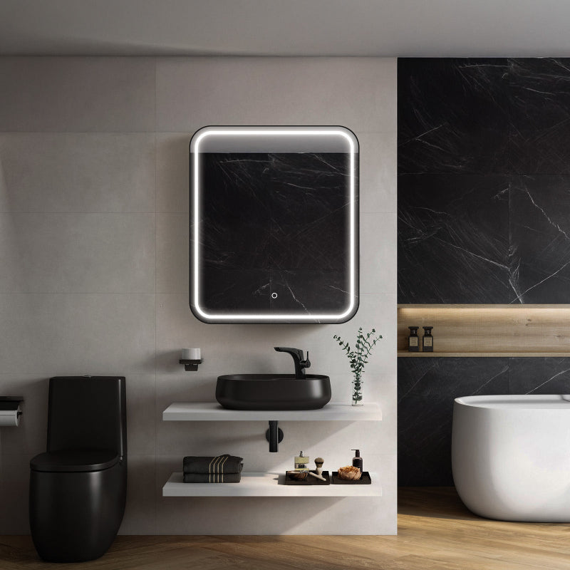 Mirrorons Medicine Cabinet with LED Lights, Rectangle, 28 x 24 Inch, Defogger, 3-Color Mode, Dimmer, Matte Black