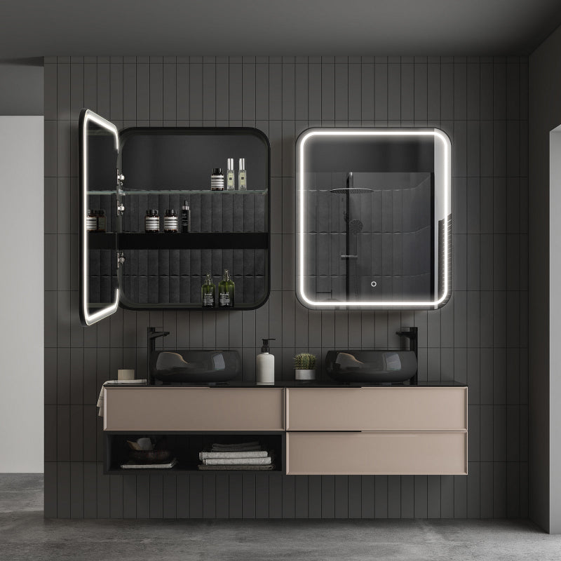 Mirrorons Medicine Cabinet with LED Lights, Rectangle, 28 x 24 Inch, Defogger, 3-Color Mode, Dimmer, Matte Black