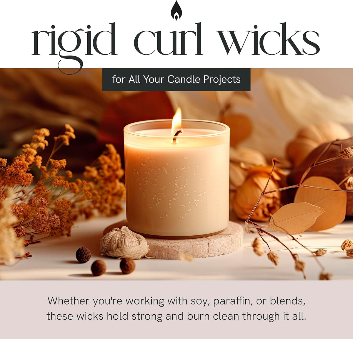 Rigid Curl Wicks, 6" Length, Pack of 100