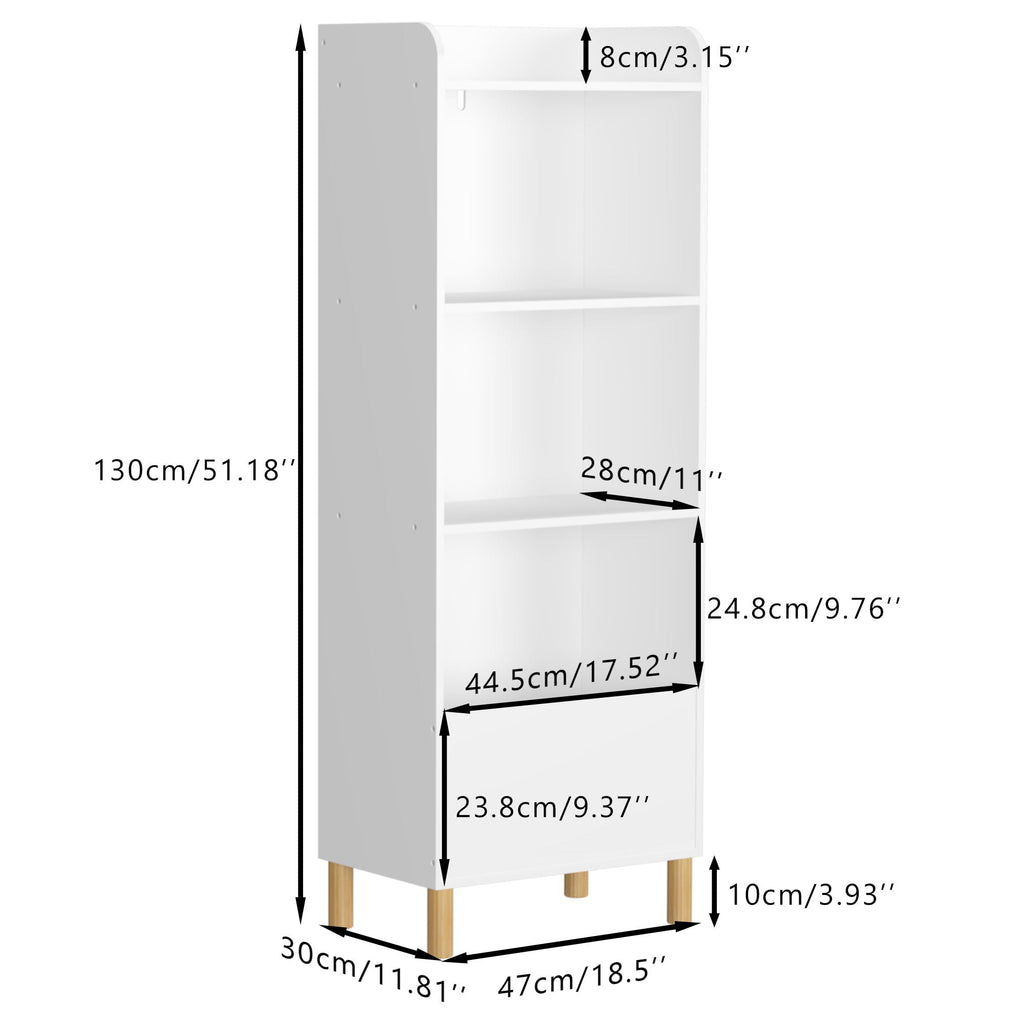 4 Tier Bookcase, Book Display With Safety Restraint, Storage Cabinet For Playroom - White