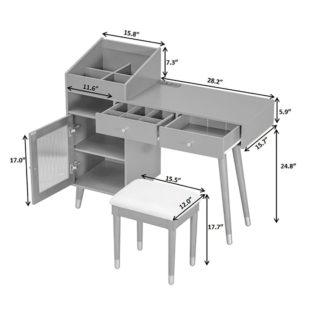 Modern Makeup Vanity Desk With Drawers Cabinet & Charging Port Engineered Wood Space Saving Design For Small Places - Black