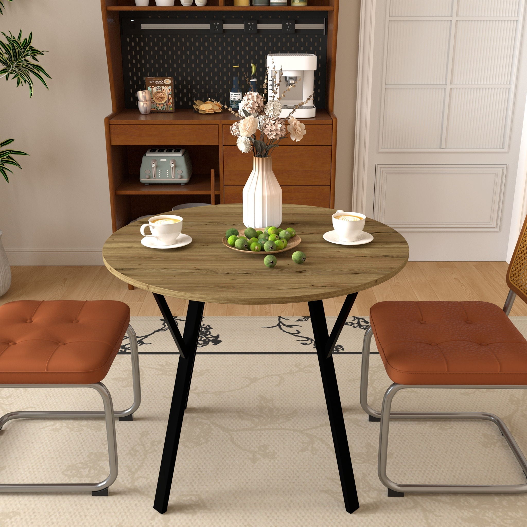 Round Dining Table, For 2 - 4 People - Rustic Brown