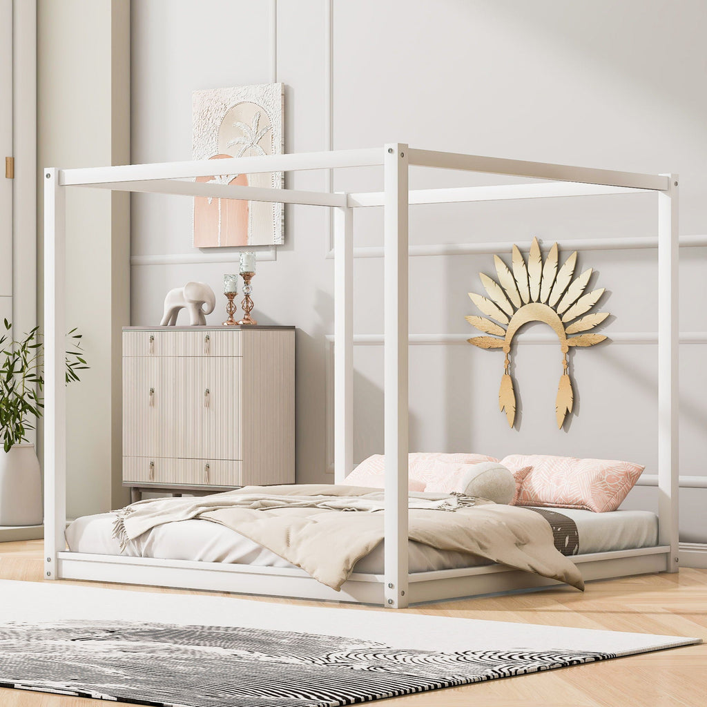 Wood Canopy Platform Bed With Support Legs And Airflow Slats