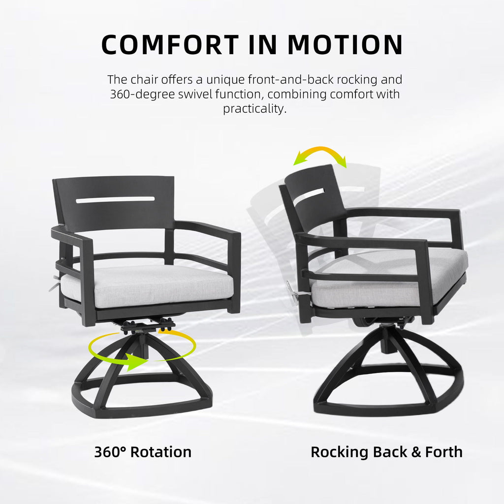 Outdoor Patio Swivel Rocker With Outdoor Grade Sunbrella Fabric Cushions (Set of 2) - Ember Black