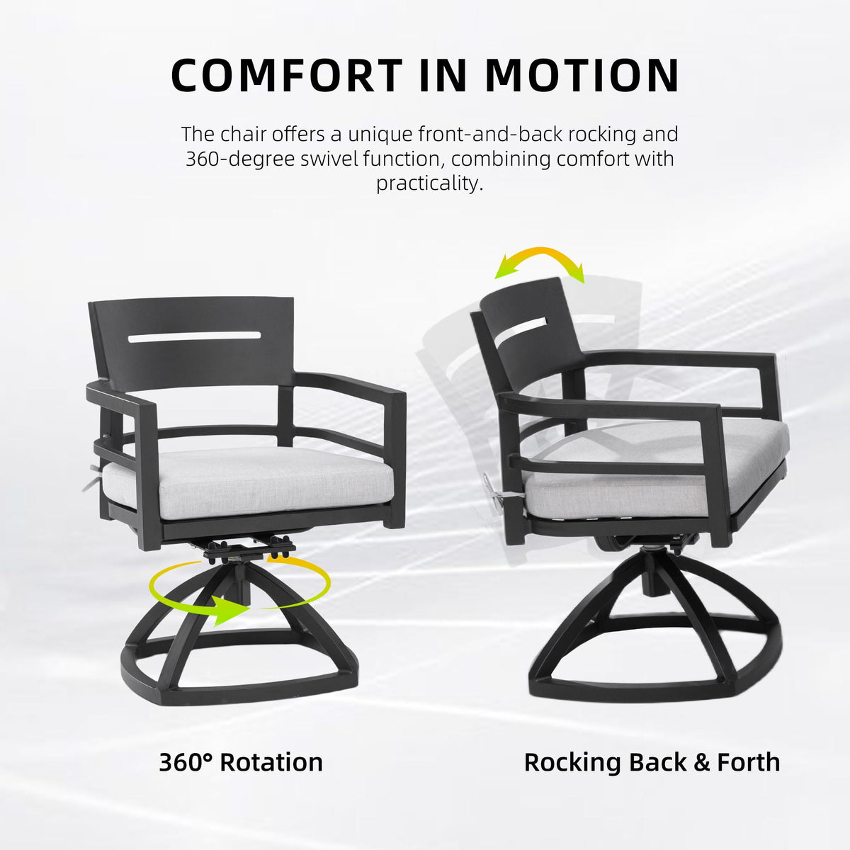 Outdoor Patio Swivel Rocker With Outdoor Grade Sunbrella Fabric Cushions (Set of 2) - Ember Black