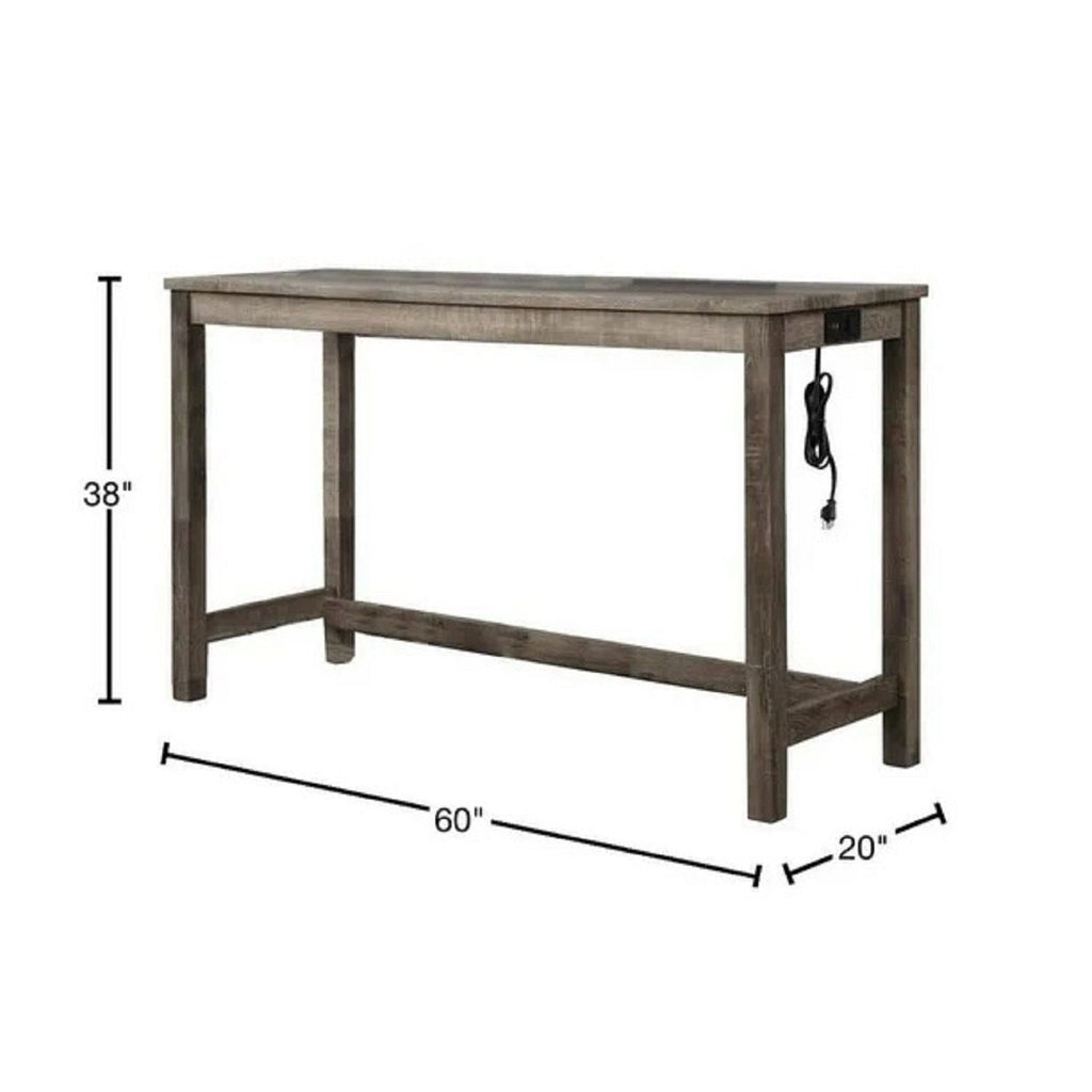 3 Piece Counter Bar Dining Set Table With Electric Outlet And 2 USB Ports, Tufted Upholstered Stools - Brown / Beige