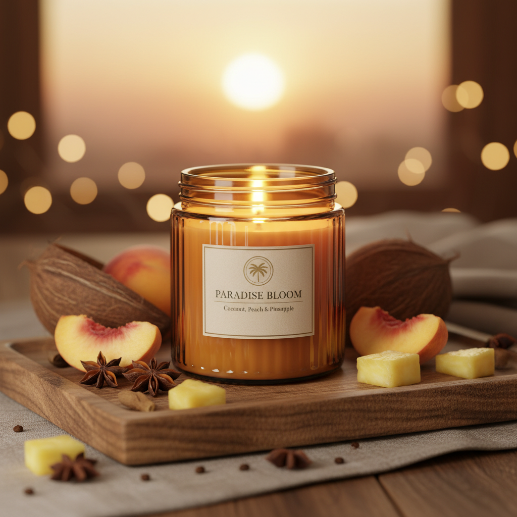 9oz amber glass jar candle with warm golden glow