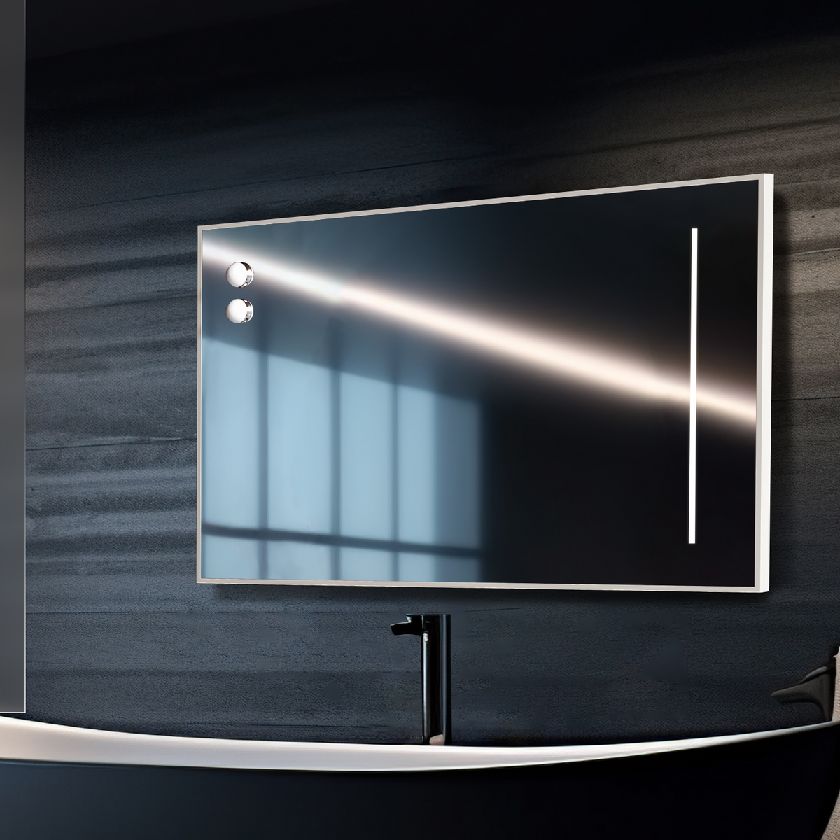 AuraDate LED Light Mirror with Touch Switch, Spherical Bulb, Modern Rectangular LED Bathroom Mirror