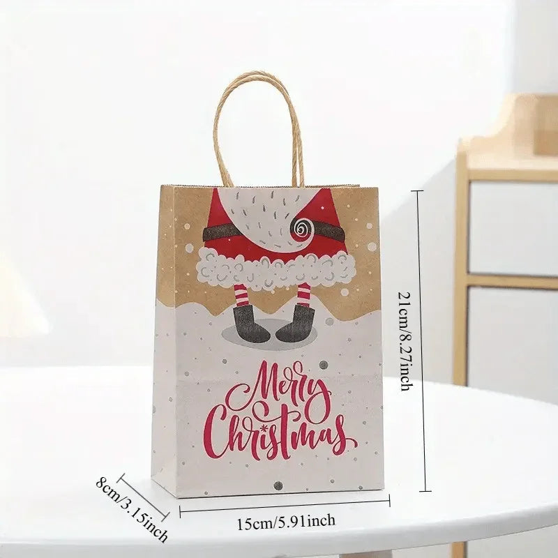 Kraft Paper Tote Bags with Handles - Assorted Holiday Designs