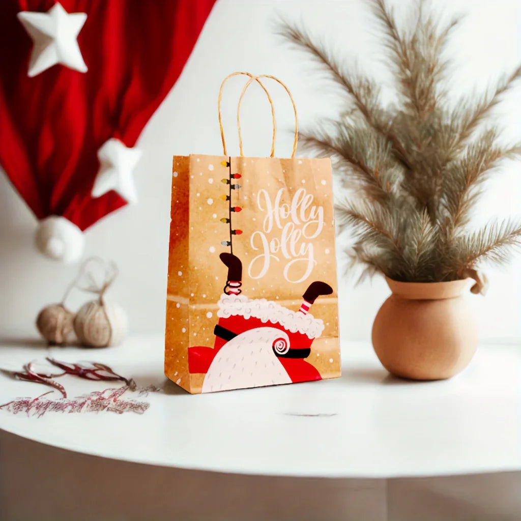 Kraft Paper Tote Bags with Handles - Assorted Holiday Designs