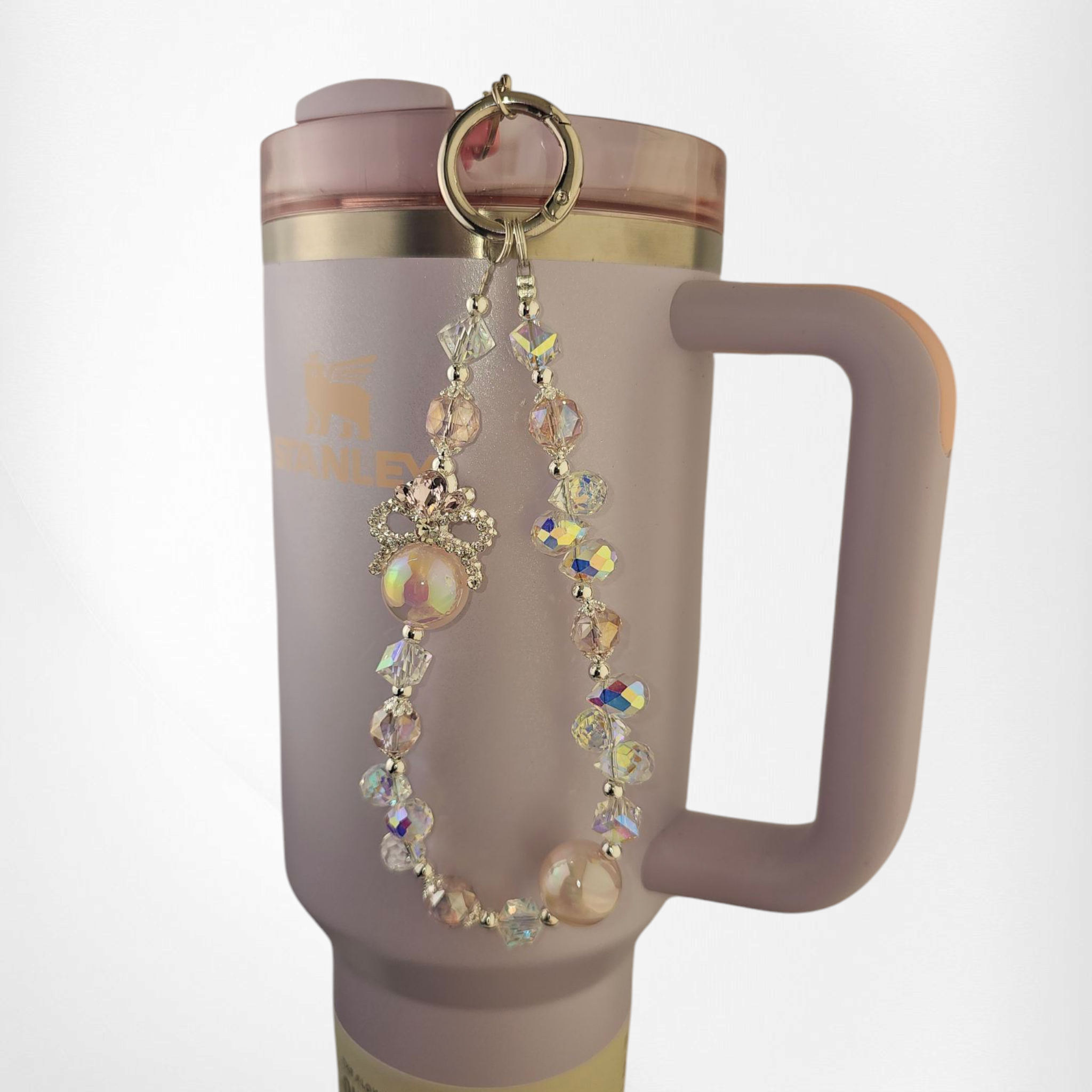 Deluxe Pearl Beaded Tumbler Charm - Pink