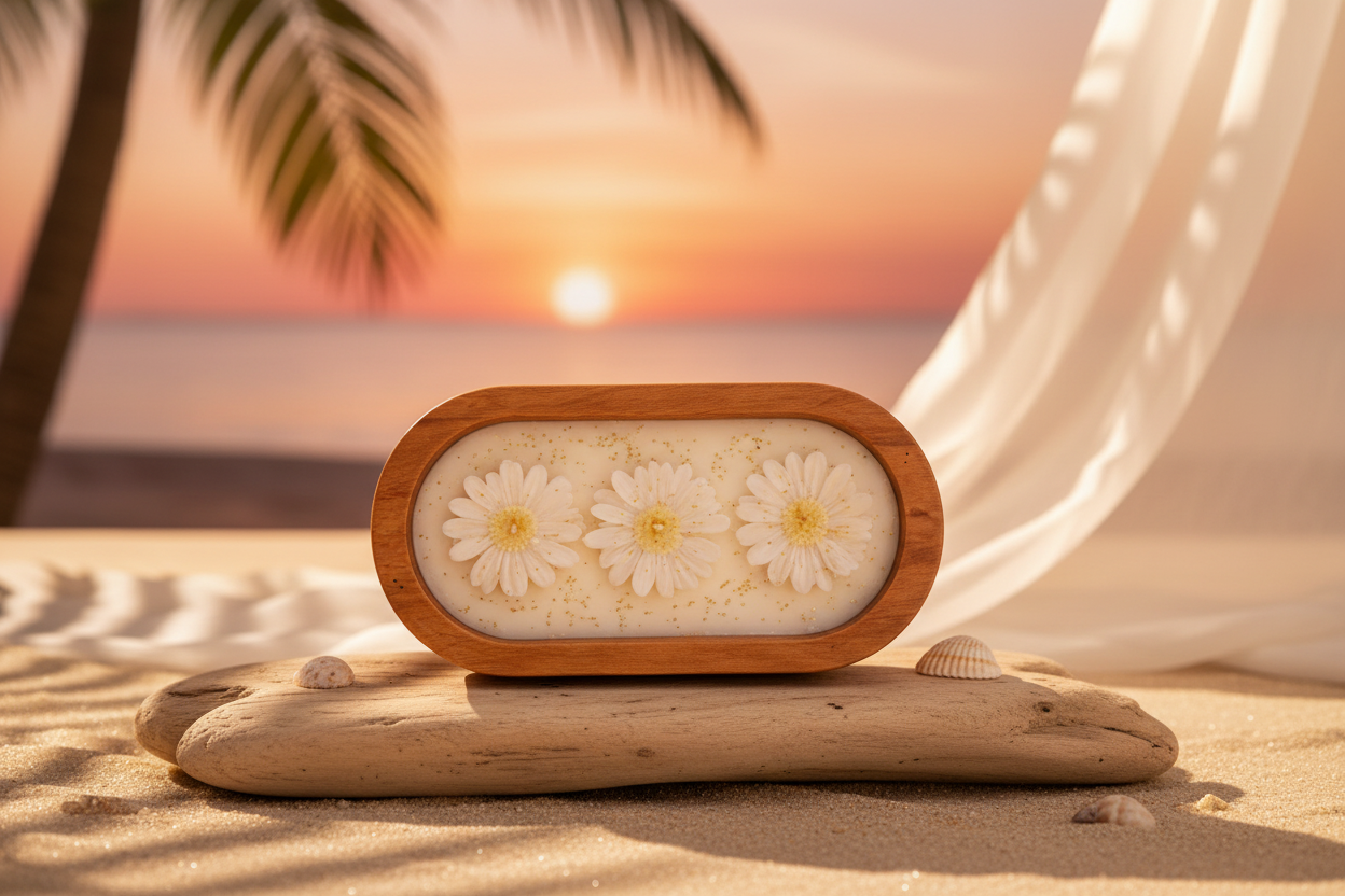 Sunset Colada candle in tropical sunset setting